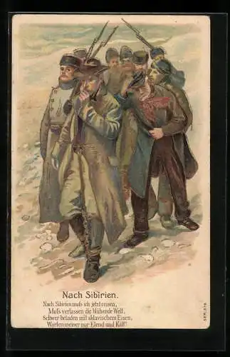 Präge-AK Kriegsgefangene auf dem Weg nach Sibirien