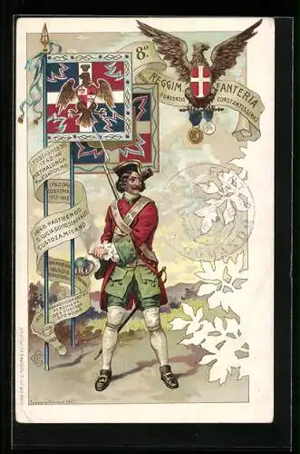 Lithographie 8° Reggimento Fanteria, Soldat des 8. Italienischen Infanterie-Regiments