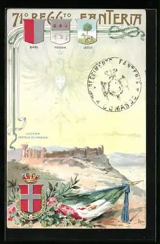 Lithographie Lucera, 71. Reggimento Fanteria, Wappen, Castello dei Saraceni