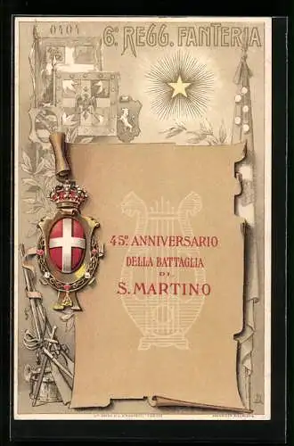 Lithographie 6° Reggimento Fanteria, 45. Anniversario della Battaglia di S. Martino, Italienisches Infanterie-Regiment