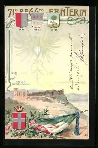 Lithographie Lucera, 71. Reggimento Fanteria, Wappen, Castello dei Saraceni