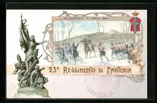 Lithographie 23° Reggimento di Fanteria, La Sforzesca, Italienisches Infanterie-Regiment