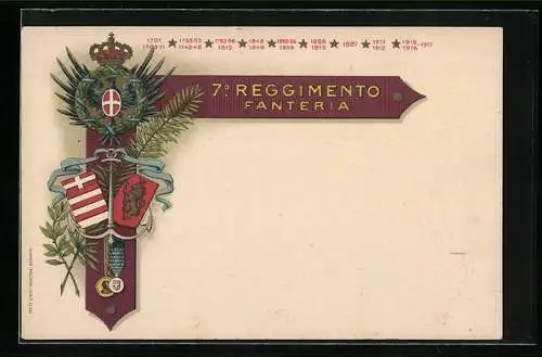 Lithographie 7° Reggimento Fanteria, Italienisches Infanterie-Regiment, Wappen