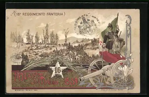 Lithographie 16° Reggimento Fanteria, Palestro di Maggio 1859, Italienisches Infanterie-Regiment