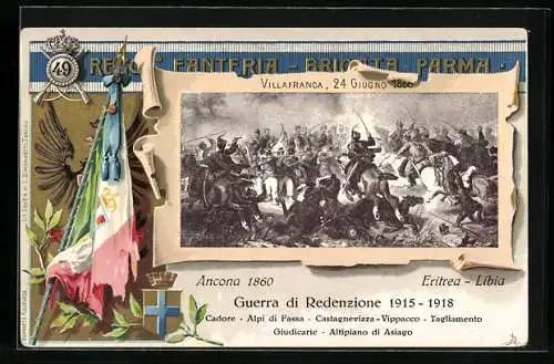 Lithographie Reg. Fanteria-Brigata Parma 49, Schlacht bei Villafranca 24.6.1866, Fahne