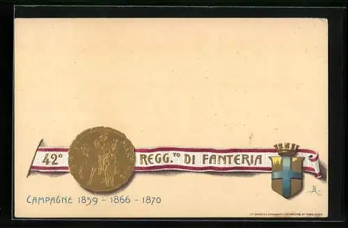 Präge-AK 42° Reggimento di Fanteria, italiensiches Infanterie-Regiment, Siegel, Wappen