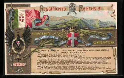 Lithographie 24° Reggimento Fanteria, italiensiches Infanterie-Regiment, Wappen, Fahne