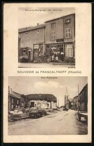 AK Francaltroff /Moselle, Epicerie-Restaurant Jos. Michel, Rue Principale