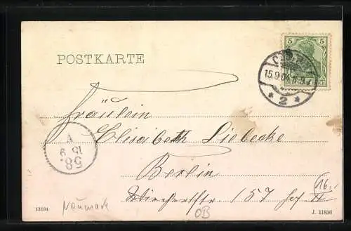 Lithographie Cüstrin, Kaserne des Inf.-Reg. No. 48, Kaiserl. Postamt, Friedenskirche, Kaiserl. Postamt