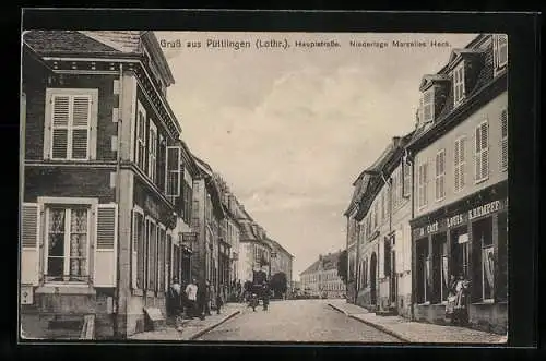 AK Püttlingen /Lothr., Café Louis Krempf, Hauptstrasse, Niederlage Marselles Heck