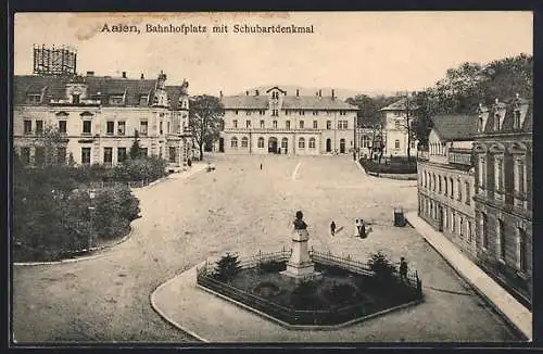 AK Aalen, Bahnhofplatz mit Schubartdenkmal aus der Vogelschau