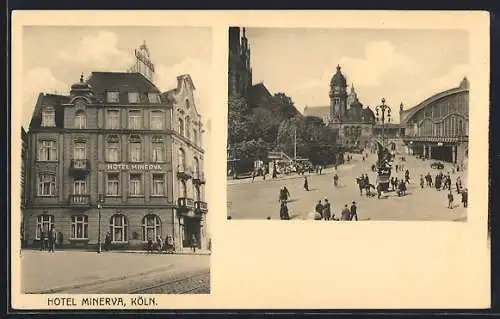 AK Köln, Hotel Minerva, Johannisstrasse 24-28, Strassenpartie mit Halle