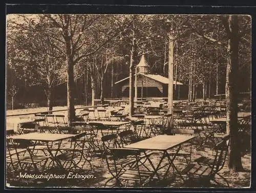 AK Erlangen, Gasthaus Waldschiesshaus, Gartenansicht mit Turmgebäude