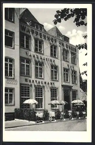 AK Köln, Cafe Wappenhof am Rhein, Frankenwerft 19, Ansicht von der Strasse