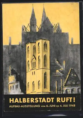 AK Halberstadt, Aufbau-Ausstellung 1948, zerstörte Strassenpartie