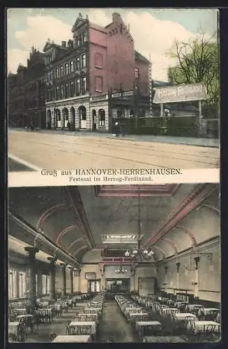 AK Hannover-Herrenhausen, Restaurant Herzog Ferdinand, Innen- und Aussenansicht