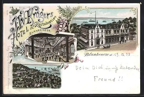 Lithographie Hamburg-Blankenese, Hotel und Restaurant von I. W. Kröger