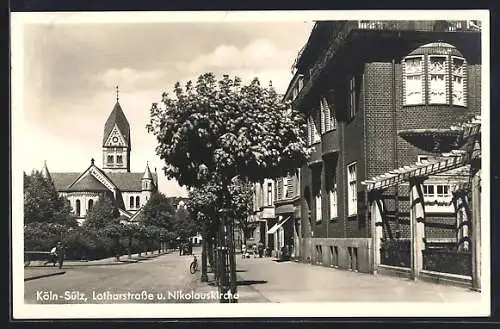 AK Köln-Sülz, Lotharstrasse mit Blick zur Nikolauskirche