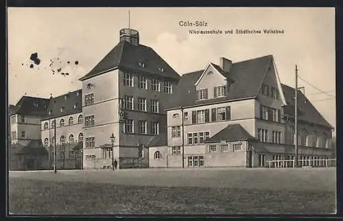 AK Köln-Sülz, Nikolausschule und Städtisches Volksbad