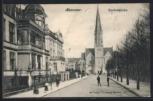 AK Hannover, Hohenzollernstrasse mit Blick zur Markuskirche