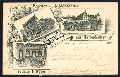 Lithographie Herrenhausen, Hotel und Pension Schlossgarten