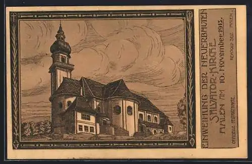 Künstler-AK Aalen, Einweihung der Neuerbauten Salvatorkirche 1913, Blick auf die Kirche