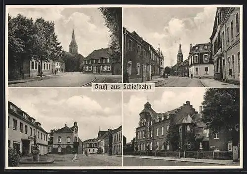 AK Schiefbahn, Strassenpartien mit Blick zur Kirche, Ortspartien