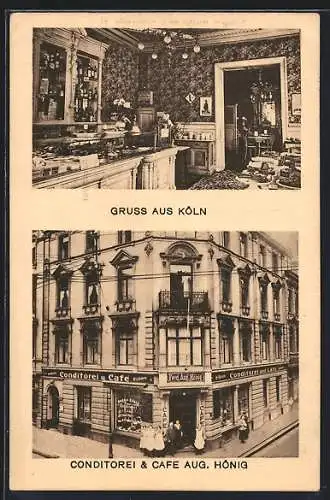 AK Köln, Conditorei-Cafe A. Hönig, Fleischmengerstrasse, mit Innenansicht