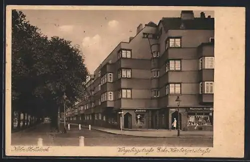 AK Köln-Zollstock, Vorgebirgstr., Ecke Kierbergerstr., Gebäude mit Konditorei, Konsum-Genossenschaft, Promenade, Bauhaus