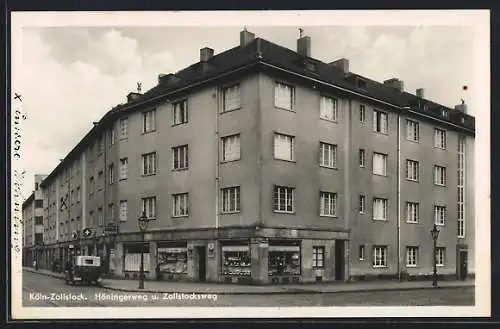 AK Köln-Zollstock, Höningerweg und Zollstocksweg, Strassenpartie mit Cafe