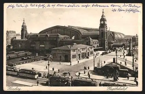 AK Hamburg-St.Georg, Strassenbahnen vor dem Hauptbahnhof