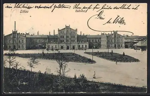 AK Zittau, Blick zum Bahnhof