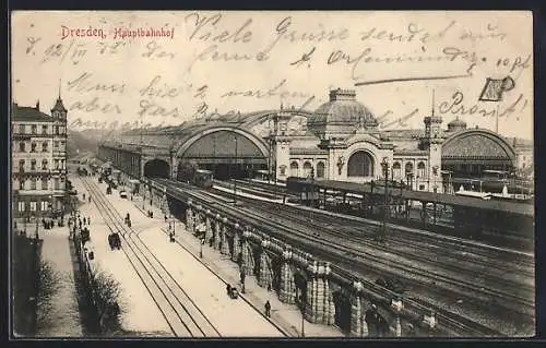 AK Dresden, Strassenpartie am Hauptbahnhof