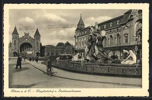 AK Hamburg-Altona, Hauptbahnhof und Stuhlmannbrunnen