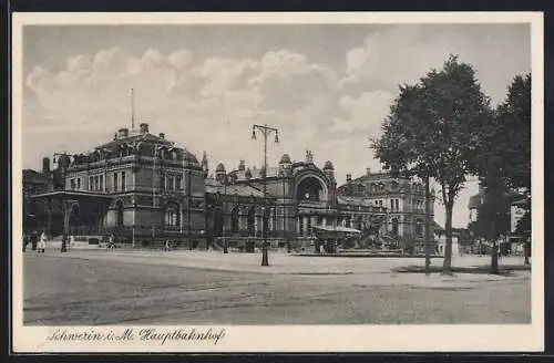 AK Schwerin i. M., Blick auf den Hauptbahnhof