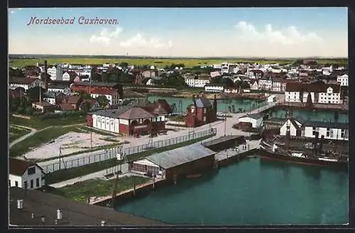 AK Cuxhaven, Teilansicht mit Hafen