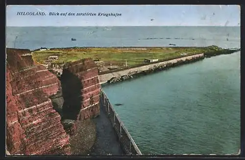 AK Helgoland, Blick auf den zerstörten Kriegshafen