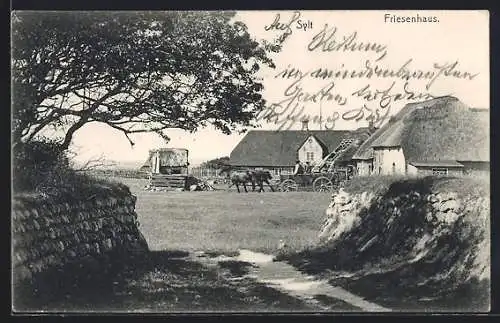 AK Sylt, Friesenhaus mit Pferdewagen