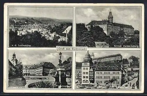 AK Rudolstadt, Markt mit Schloss, Schlosshof, Schloss Heidecksburg, Blick von der Justinshöhe