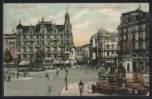 AK Frankfurt a. M., Rossmarkt und Gutenbergdenkmal