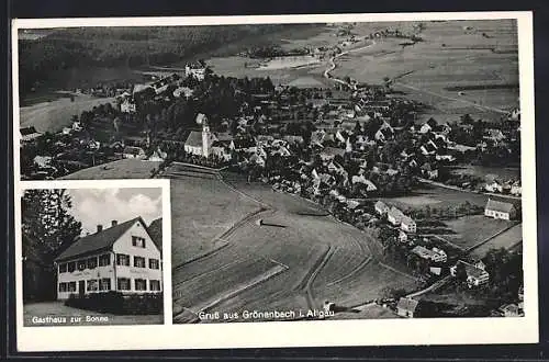 AK Grönenbach i. Allgäu, Gasthaus zur Sonne, Blick über den Ort