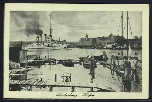 AK Sonderburg, Grosser Dampfer im Hafen