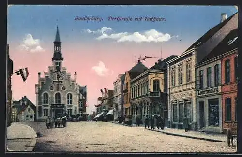 AK Sonderburg, Perlstrasse mit Rathaus