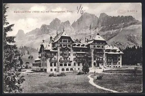 AK Karersee /Tirol, Karersee-Hotel mit Rosengarten