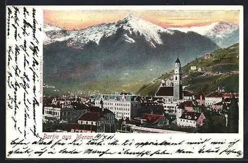 AK Meran, Teilansicht gegen die Alpen