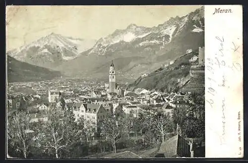 AK Meran, Gesamtansicht gegen die Berge