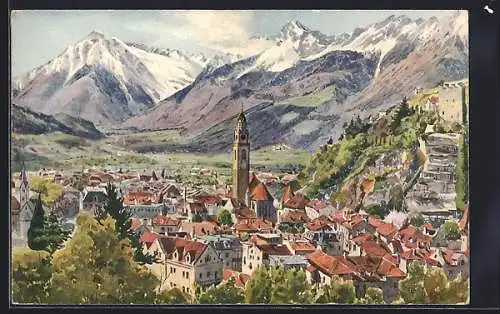 Künstler-AK Meran, Totalansicht, Blick nach Westen