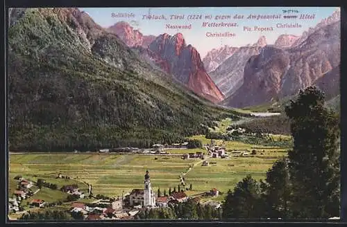 AK Toblach, Panorama mit Gebirge