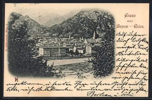 AK Bozen-Gries, Ortsansicht gegen die Berge