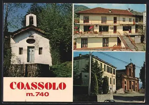 AK Coassolo, Cappella S. Sebastiano, Ristorante Commestibili Berta, Piazza della Chiesa-Municipio